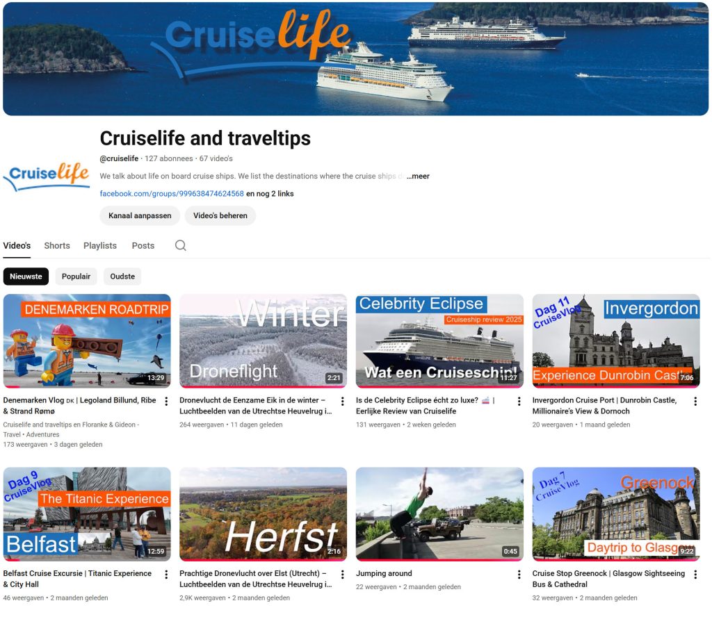 Youtube voor cruise- en reisvlogs